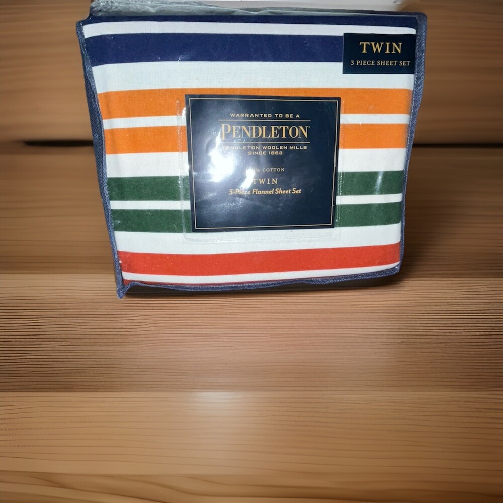 Pendleton 3-Piece Sheet Set Pine Island Green Red Striped Twin Flannel Cotton